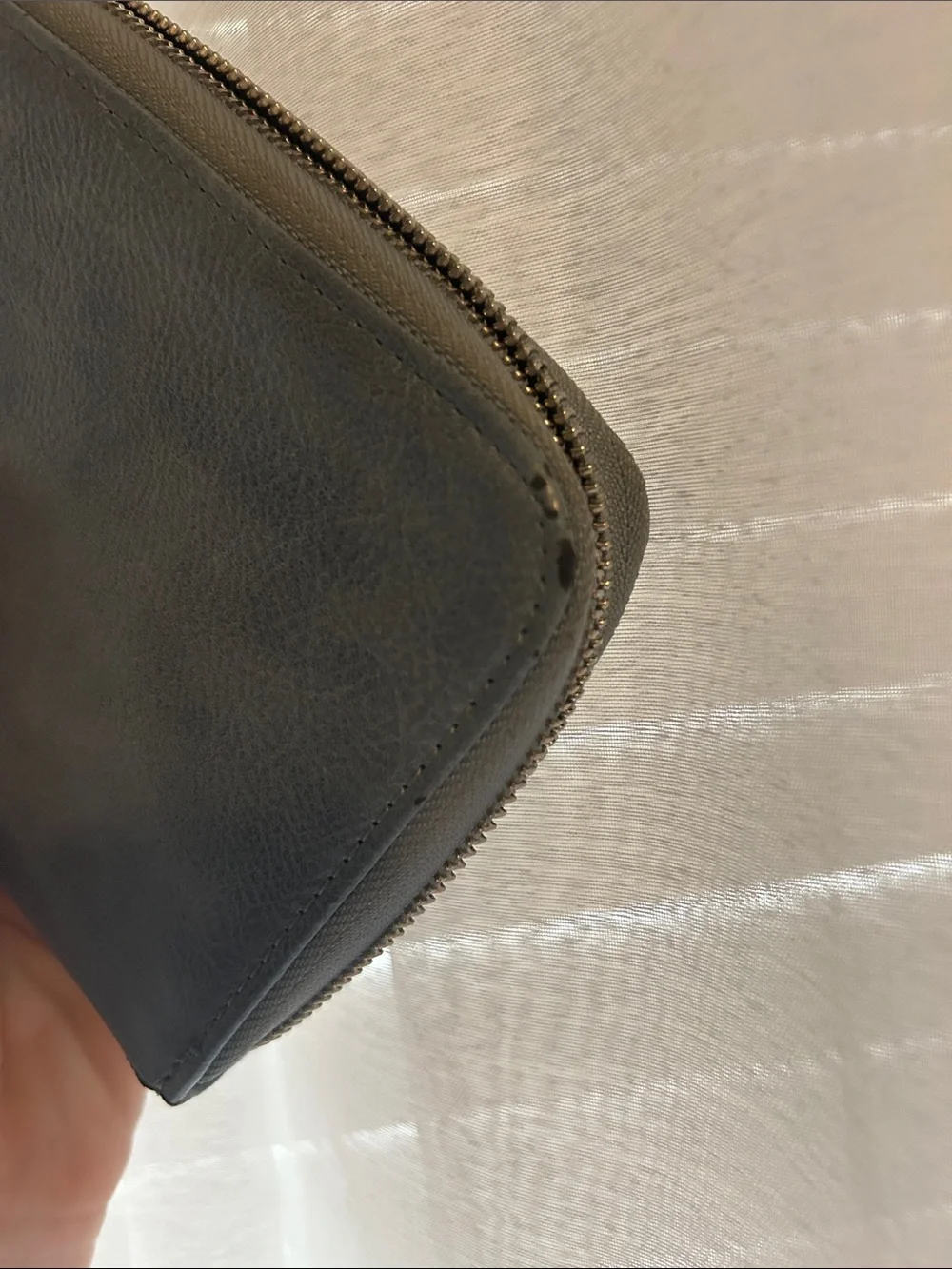 Zip-Around Women's Wallet in Slate Blue with wrist strap